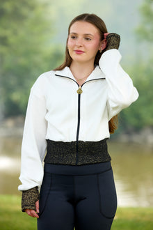 White Paggo Artemis Zip-Up Sweater styled outdoors