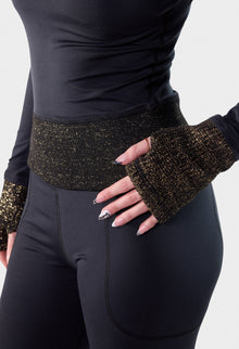Waistband and cuff detail of the black Paggo Athena Top with Lurex knit