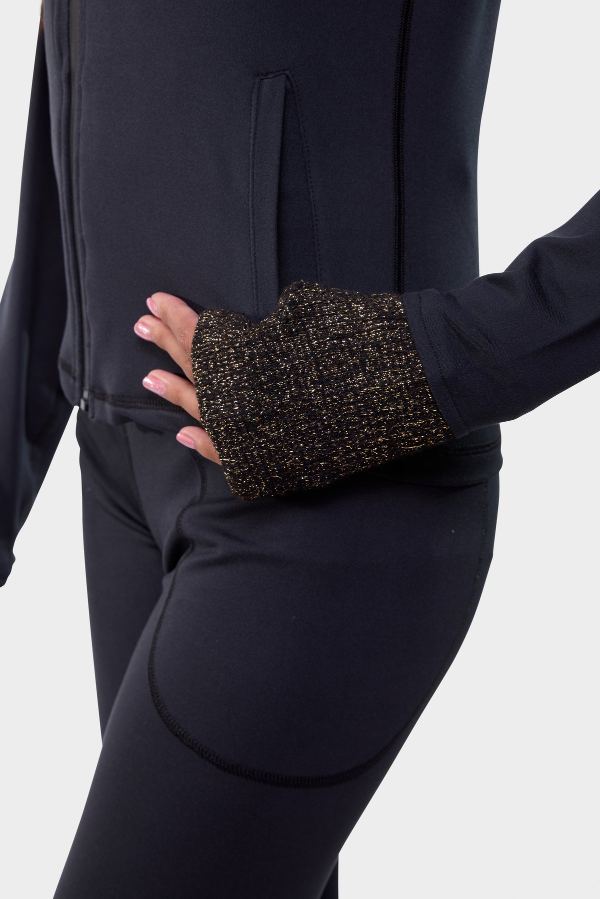 Pocket and cuff detail of the black Paggo Silvia Cropped Jacket